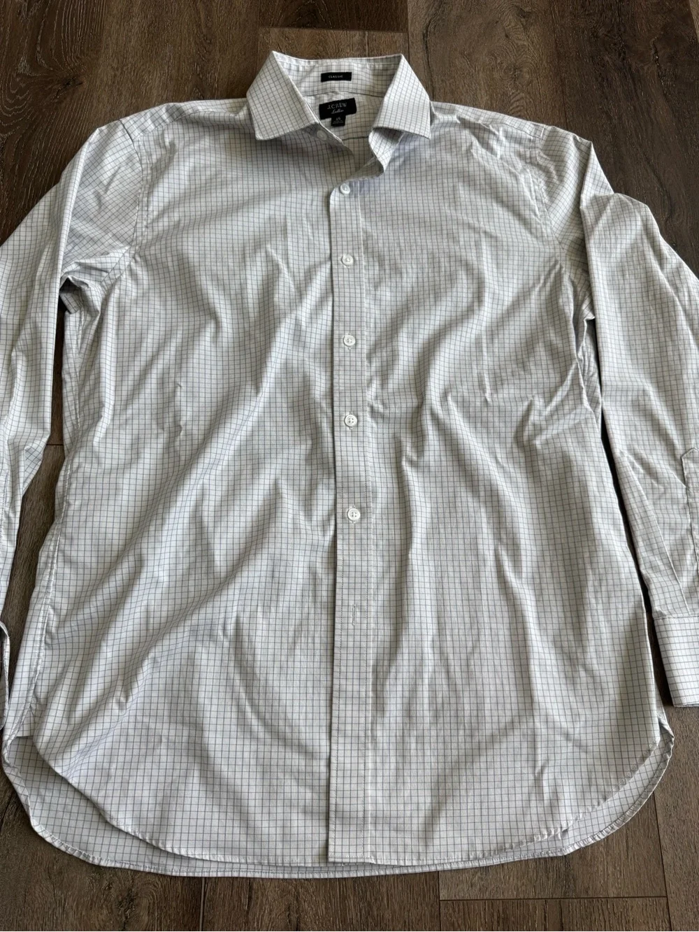 J. Crew Men's Long Sleeve Check Dress Shirt Ludlow- Light Gray and Blue